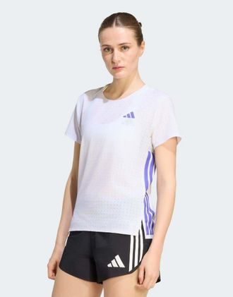 adidas Adizero T-shirt da corsa bianca / viola solar-Bianco