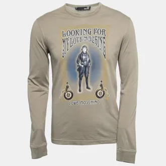 Love Moschino Khaki Green Graphic Print Cotton Long Sleeve T-Shirt