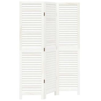 vidaXL Biombo Separador De 3 Paneles Madera Maciza Paulownia Blanco Vidaxl