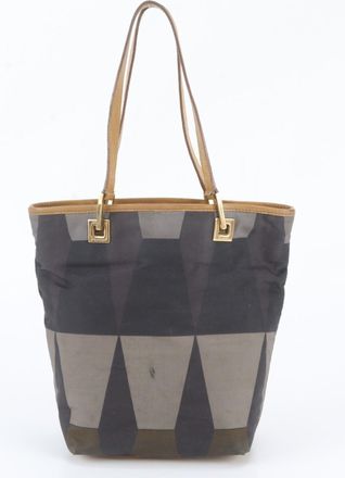 Gucci Black Camel Leather Nylon Handbag Shoulder Bag Tote Bag (Pre-Owned)