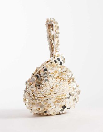 Accessorize Borsa color crema con paillettes-Bianco