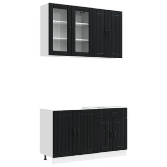 vidaXL Unidad De Cocina Lucca 4 Uds. Negro Madera De Ingenier&iacute;a Vidaxl