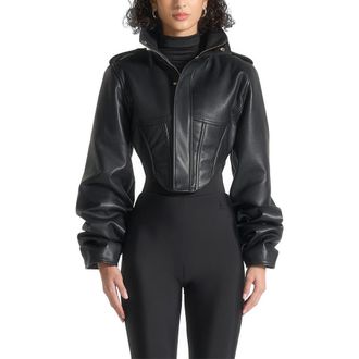 Mani&egrave;re De Voir Solange Tacked Sleeve Corset Jacket in Black at Nordstrom, Size 4