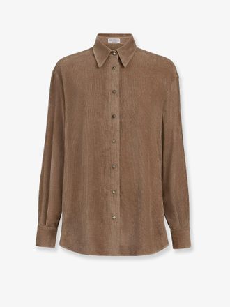 Brunello Cucinelli Camicia in velluto a coste Fluid con Monile - BRUNELLO CUCINELLI - gender_Woman