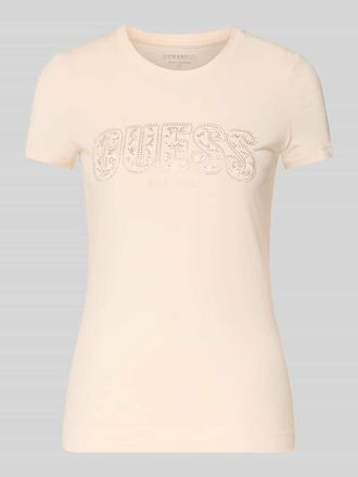 Guess Slim Fit T-Shirt mit Strasssteinbesatz in Koralle, Gr&ouml;&szlig;e XL