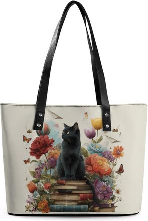 Generic Book Cat Tote Bags for Women Cute Shoulder Purses Handbags