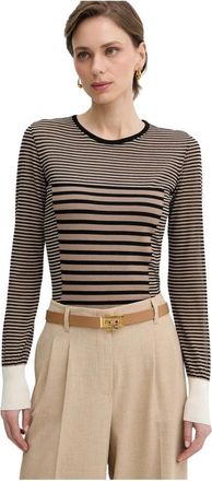 Elisabetta Franchi Gebreide Top Met Een Mix Van Strepen - Dames - Longsleeves - Bruin - S - Katoen - Tops