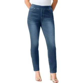 Roaman's Plus Size 360&deg; Stretch Straight Leg Jean in Medium Stonewash at Nordstrom, Size 14