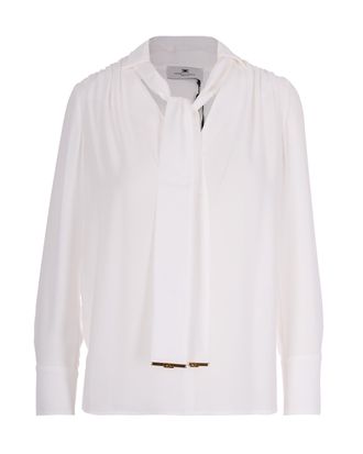 Elisabetta Franchi Viscose Georgette Blouse with Decorative Neck Sash