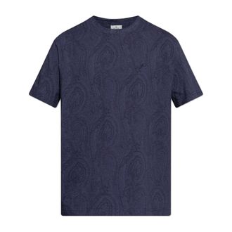 Etro Etro, T-Shirts, male, Blue, Size: 2XL Cotton T-shirt with Arnica Motif
