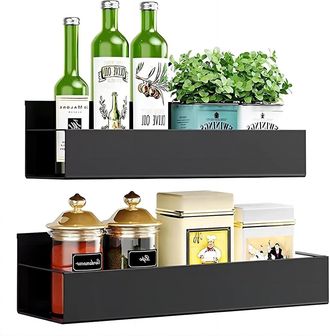 OEM Etagere Magnetique - Acero Laminado Negro - Para Refrigerador Y Superficies Metalicas - 2 Niveles - 30x12x2 5 Cm Por Nivel