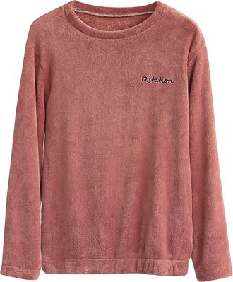 Generic Flannel Pyjamas Tops for Women Fleece Warm Sweatshirt Fluffy Sherpa Winter Red Pjs Long Sleeve Tops Thickened Plushed Loungewear jumper Teddy Nightwea
