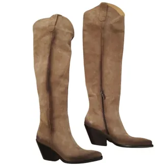 Jo Ghost Womens Suede Over The Knee Boot In Sigaro Brown With Black Heel