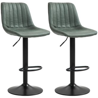 HOMCOM Set Of 2 Microfibre Retro Tub Bar Stools Metal Frame Footrest Seat Green/Blue - Green | TJ Hughes Blue