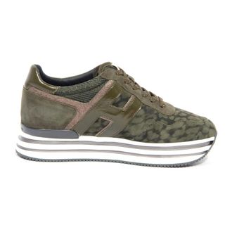Hogan Groene Veterschoenen met Midi-Platform - Dames - Sneakers - Groen - 36 EU - Leer - Schoenen