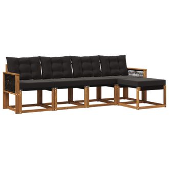vidaXL Conjunto De Sof&aacute;s De Exterior Con Coj&iacute;n 5 Pcs Natural Y Negro Vidaxl