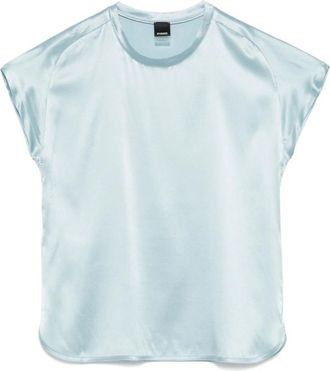 Pinko Shirt met korte mouwen en ronde hals - Dames - Blouses - Blauw - S - Overhemden