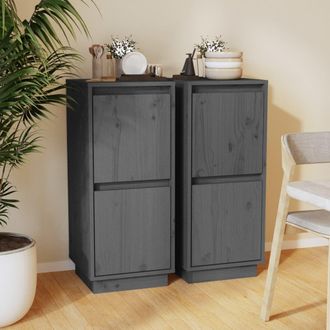vidaXL Vidaxl - Aparador 2 Uds Madera Maciza De Pino Gris 31,5x34x75 Cm