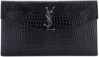 Saint Laurent Uptown Pouch leren clutch met krokodillen-reli&euml;f - Zwart