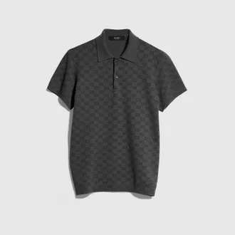 Gucci GG Wool Silk Jacquard Polo Shirt, Size XXXL, Grey