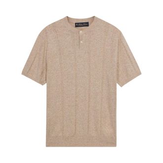 Brooks Brothers Flat Rib Cotton-Linen Henley T-Shirt - male - Brooks Brothers - Round-neck Knitwear - Beige - 2XL - Knitwear