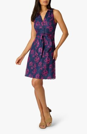 Adrianna Papell Floral Embroidered Sleeveless Fit & Flare Dress in Navy/Pink at Nordstrom, Size 16