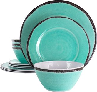 Elama Azul Banquet 12 Piece Lightweight Melamine Dinnerware Set in Turquoise