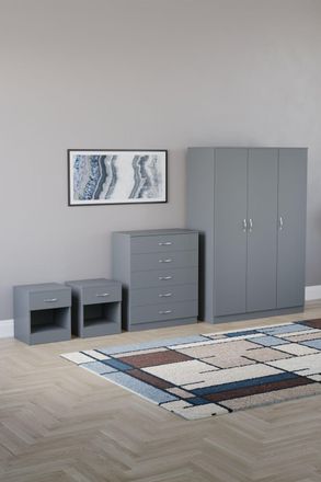 Home Discount Vida Designs 4Pc Bedroom Set 2xBedside Chest, 4 Drawer Chest, Wardrobe in Grey