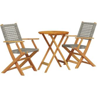 vidaXL Juego De Bistro De 3 Piezas Rat&aacute;n Pe Y Madera Maciza Gris Vidaxl