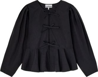 Ganni Katoenen Popeline Peplum Strik Blouse - Dames - Blouses - Zwart - S - Katoen - Overhemden