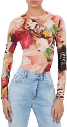 Alice & Olivia Delaina Long Sleeve Mesh Top in Thrive at Nordstrom Rack, Size Small