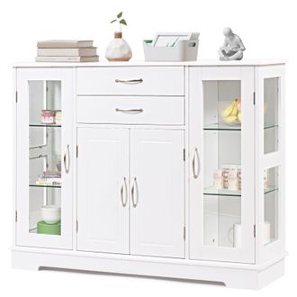 Costway Costway Kitchen Buffet Server Sideboard Wooden Storage Cupboard Cabinet-White in White