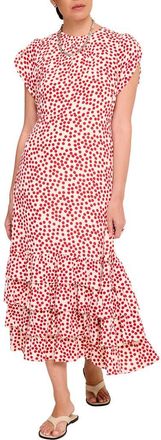 Mint Velvet Polka Dot Ruffle Midi Dress in Red at Nordstrom, Size 12