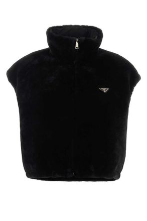 Prada Black Logo Mock Collar Jacket