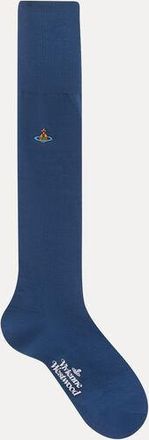 Vivienne Westwood Uni Colour Plain Knee High Socks Cotton Blue 9-11 Unisex
