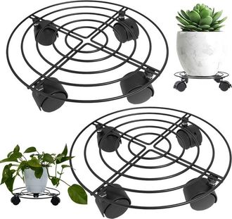 OEM Soporte Para Plantas De 32 Cm Con Ruedas, 2 Soportes Met&aacute;licos Para Macetas Con Ruedas Con Bloqueo Para Uso Interior Y Exterior, Platillo