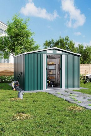 H&O Direct Outdoor Large Metal Garden Storage Shed in Green