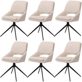 Hhg Juego De 6 Sillas De Comedor Hhg 612, Silla De Cocina, Giratoria Con Retorno Autom&aacute;tico, Tela/tejido Boucl&eacute; (540 G/m&sup2;) &Ouml;ko-tex, Crema