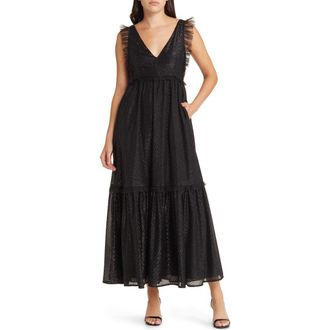 Chelsea28 Metallic Mesh Ruffle Gown in Black at Nordstrom, Size Small