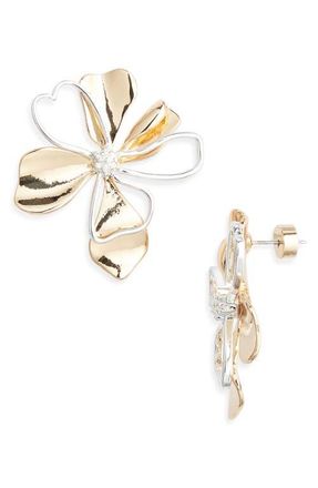 Nordstrom Crystal Center Open Petal Earrings in Gold- Silver at Nordstrom