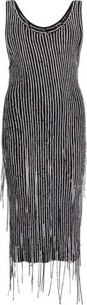 Philosophy di Lorenzo Serafini Elegante Midi Jurk met Strass Franjes - Dames - Casual kleedjes - Grijs - XS - Wol - Kleedjes
