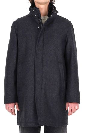 Herno Dark Grey Wool Coat with Eco-Fur Lined Collar