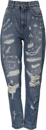 Dolce & Gabbana Tattered High Waist Denim Jeans - Dames - Loose Fit Jeans - Blauw - XS - Denim - Jeans