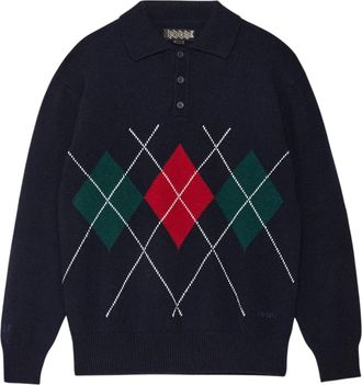 Baracuta Argyle Knitted Polo Neck Sweater
