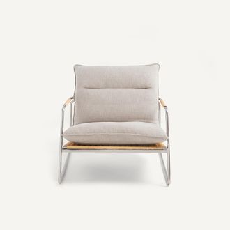 AM.PM Fauteuil van staal en gevlochten rotan, gem&ecirc;leerd katoenen kussen, SVEN