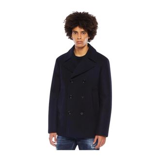 Dondup Double-Breasted Coats, male, Blue, Size: XL Marine Double-Breasted Cloth Peacoat