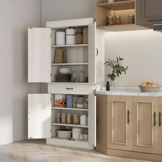 HOMCOM Freestanding Kitchen Cupboard Storage Cabinet with Drawer & Shelves in White