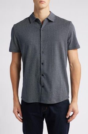 Robert Barakett Bunbury Check Short Sleeve Cotton Knit Button-Up Shirt in Navy at Nordstrom Rack, Size Medium