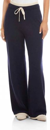 Karen Kane Cyan Contrast Drawstring Wide-Leg Sweater Pants In Navy And Cream