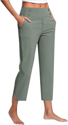 Generic Womens Cropped Trousers UK Ladies High Waisted Capri Pants Staight Leg Bottoms Plain Stretch Leggings Summer Chinos Joggers with Pockets Elegant Work 
